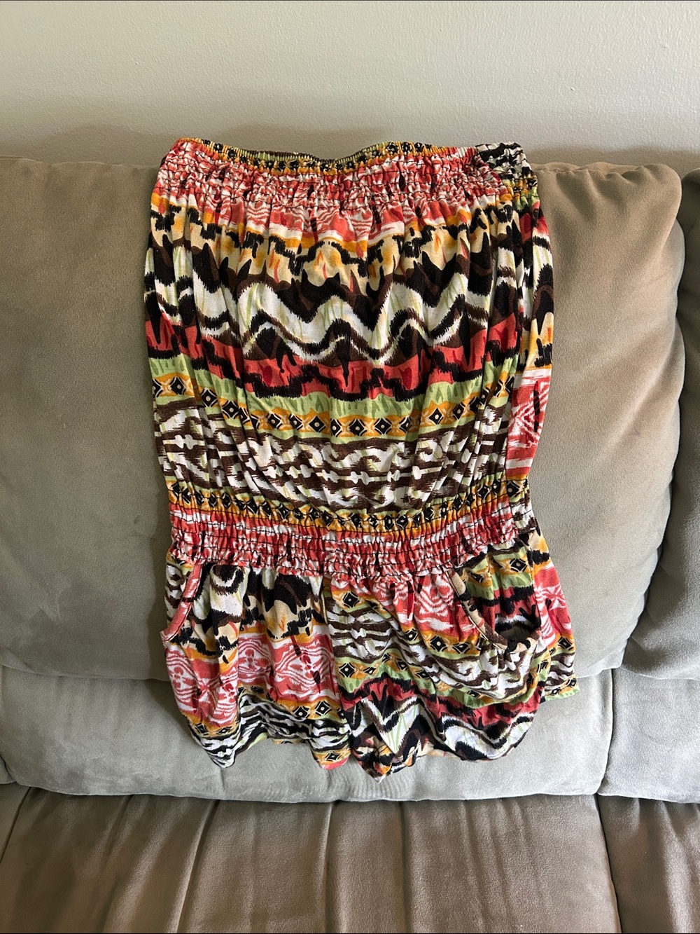 Multicolor Patterned Women’s strapless romper Elastic Waist
